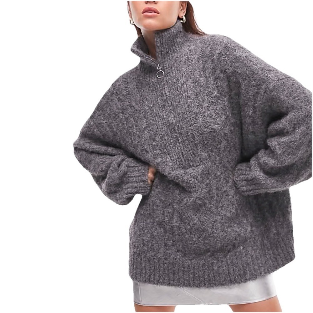 Express Half‎ Zip Fuzzy Oversized Wool Blend Sweater Sz S Comfy Casual Lounge